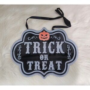 Trick or Treat Metal Halloween Sign Hanging Pumpkin Door Hanger NWT